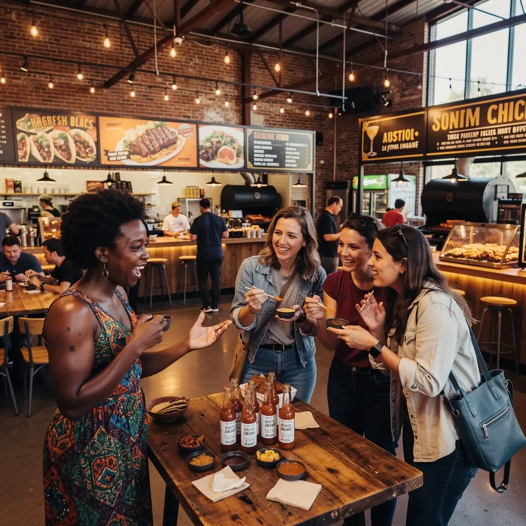 Rodzina zbierająca wspólne wspomnienia podczas wizyty na festiwalu jedzenia.